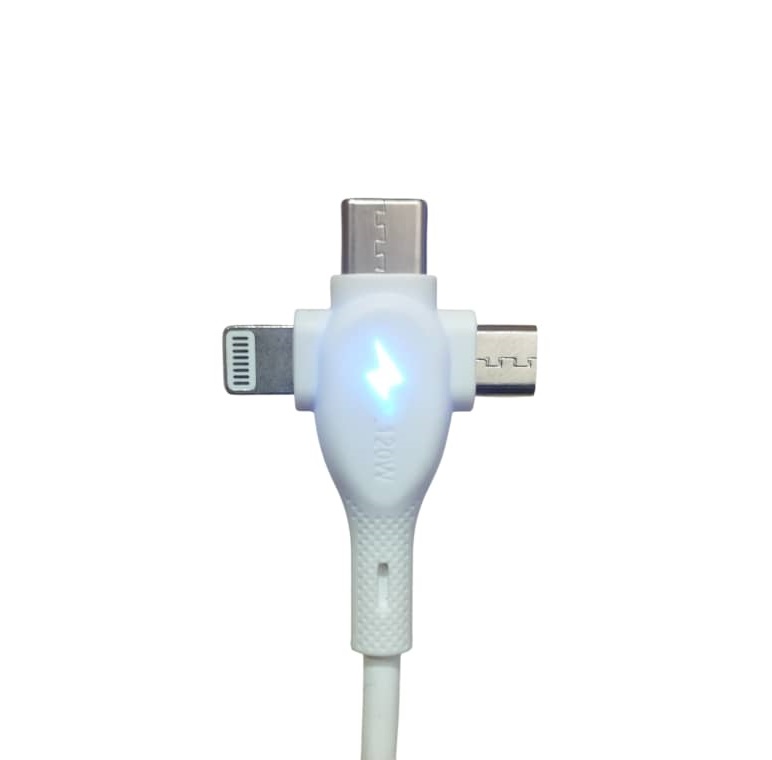کابل شارژ چراغدار 120 وات 3 کاره Lightning، Micro، Type-C